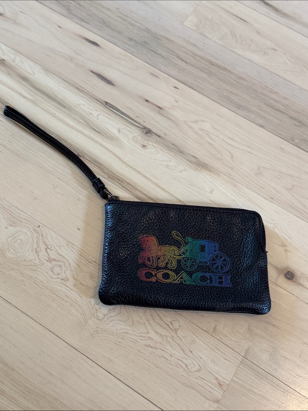 Coach Refined Pebble Leather Corner Zip Wristlet-Ombre Carriage Logo